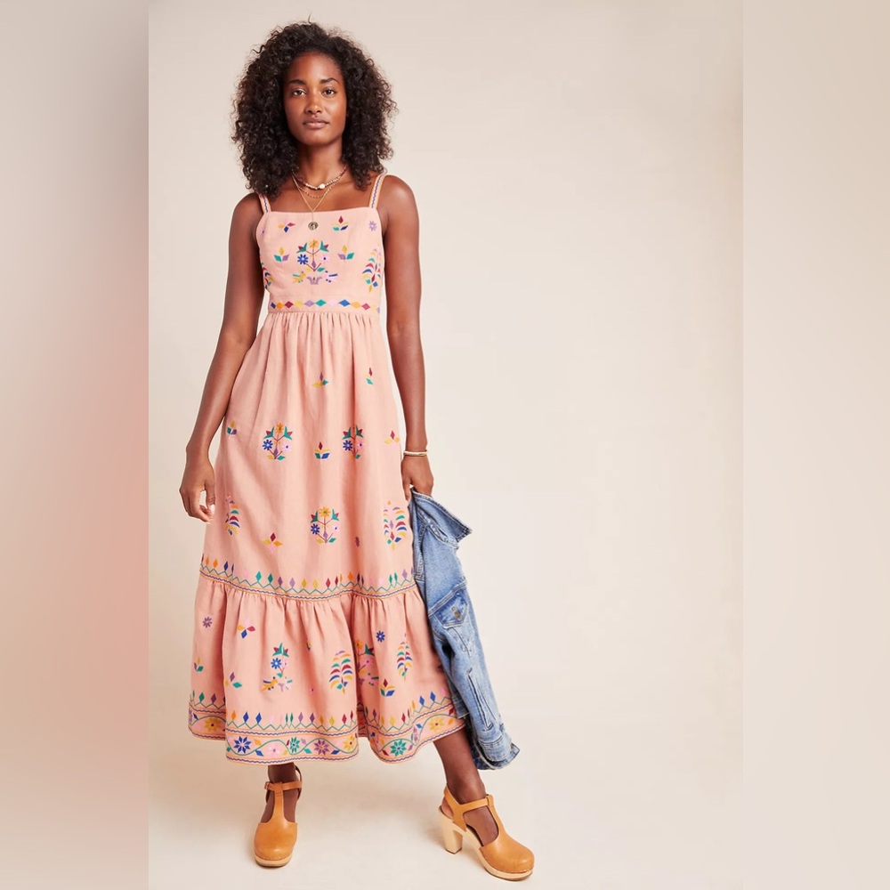 Anthropologie Amber Embroidered Maxi Dress